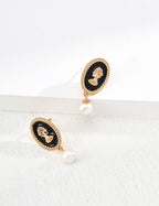 Vintage Black Enamel Pearl Earrings — 18K Gold Vermeil, natural freshwater pearl | SENLORE