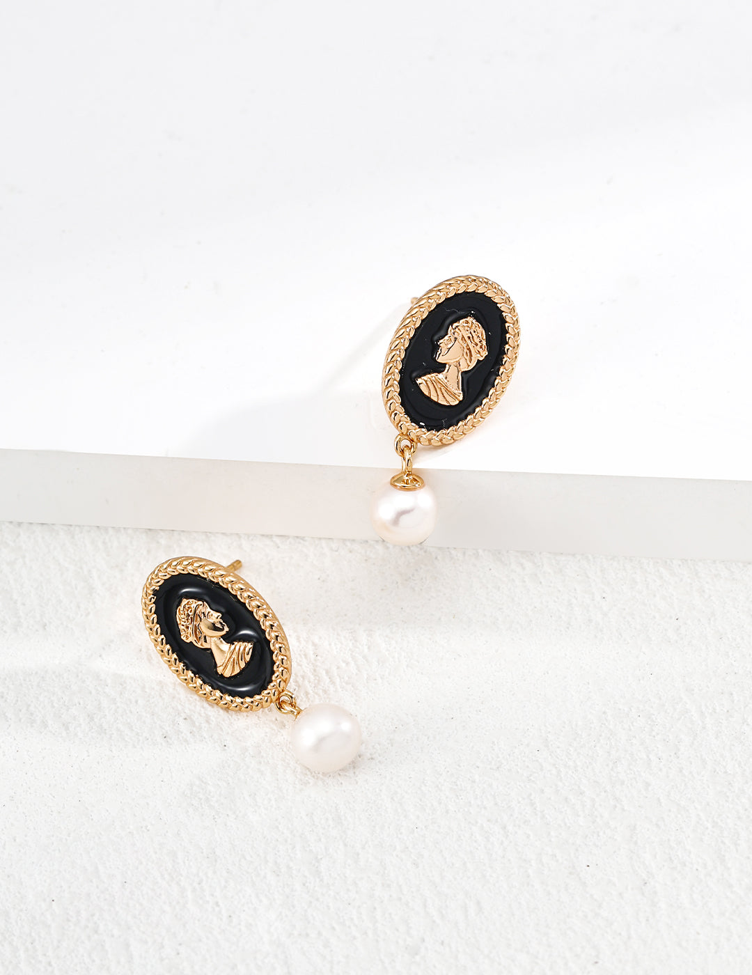 Vintage Black Enamel Pearl Earrings — 18K Gold Vermeil, natural freshwater pearl | SENLORE