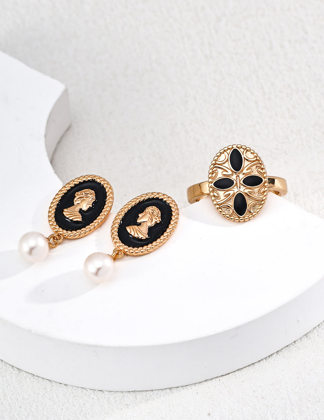 Vintage Black Enamel Pearl Earrings — 18K Gold Vermeil, natural freshwater pearl | SENLORE