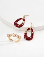 Vintage Pearl Zircon Red Enamel Earrings — 18K Gold Vermeil, cubic zirconia, natural freshwater pearl | SENLORE