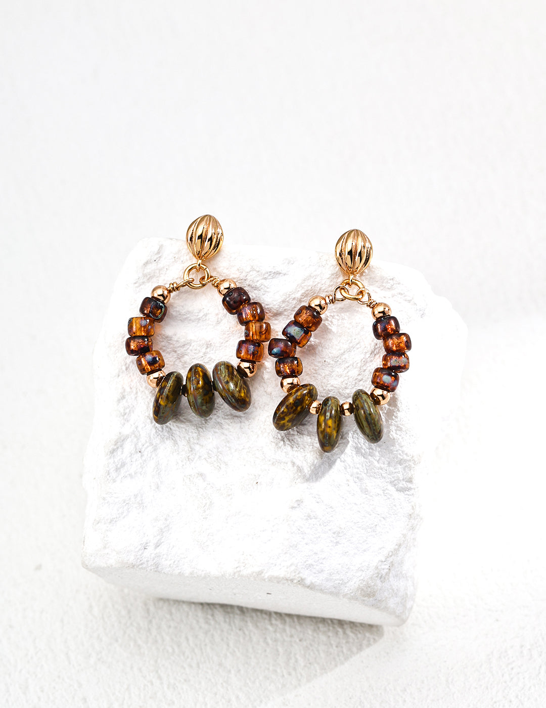 Iridescent Glass Bead Earrings — 18K Gold Vermeil, agate, glass | SENLORE