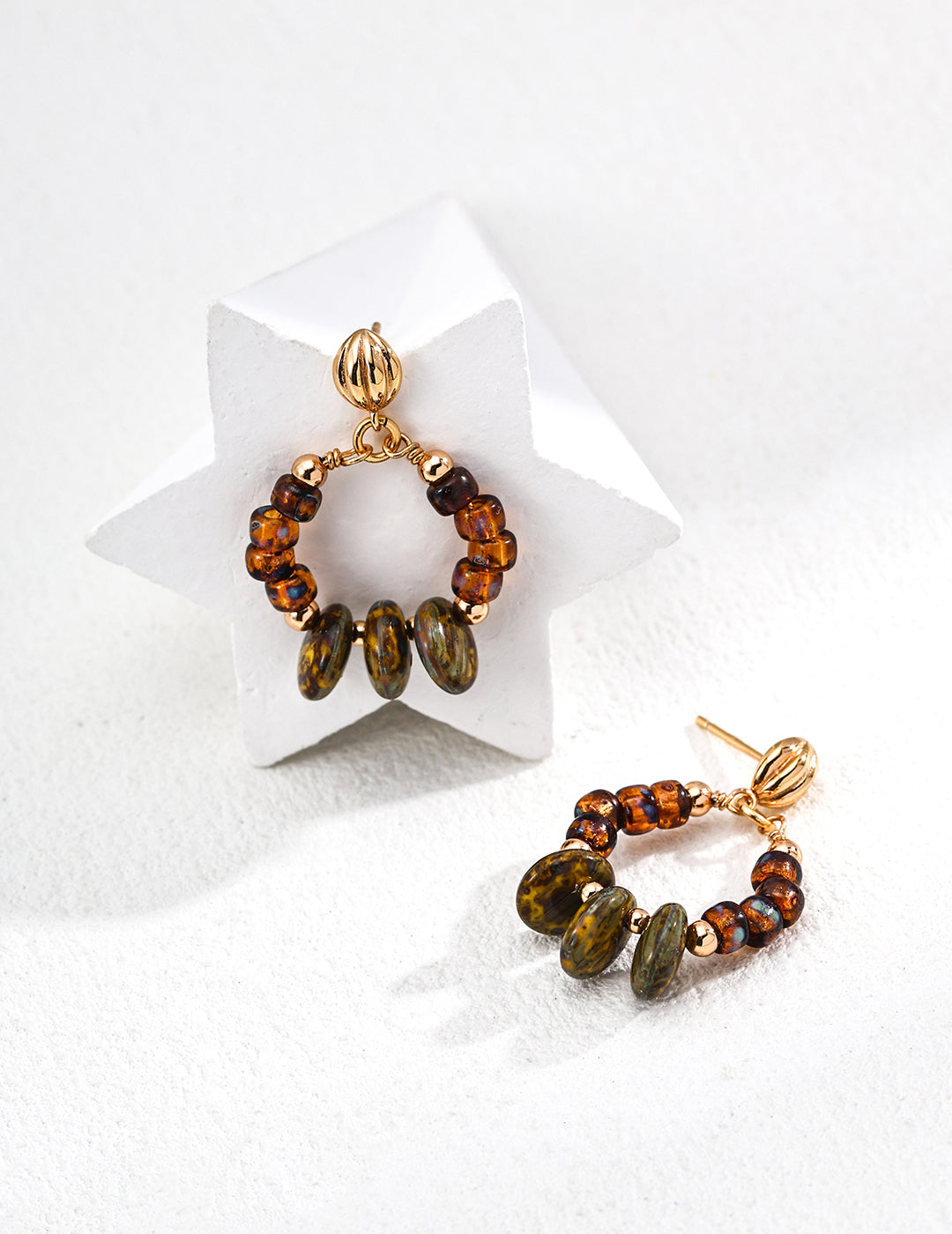 Iridescent Glass Bead Earrings — 18K Gold Vermeil, agate, glass | SENLORE