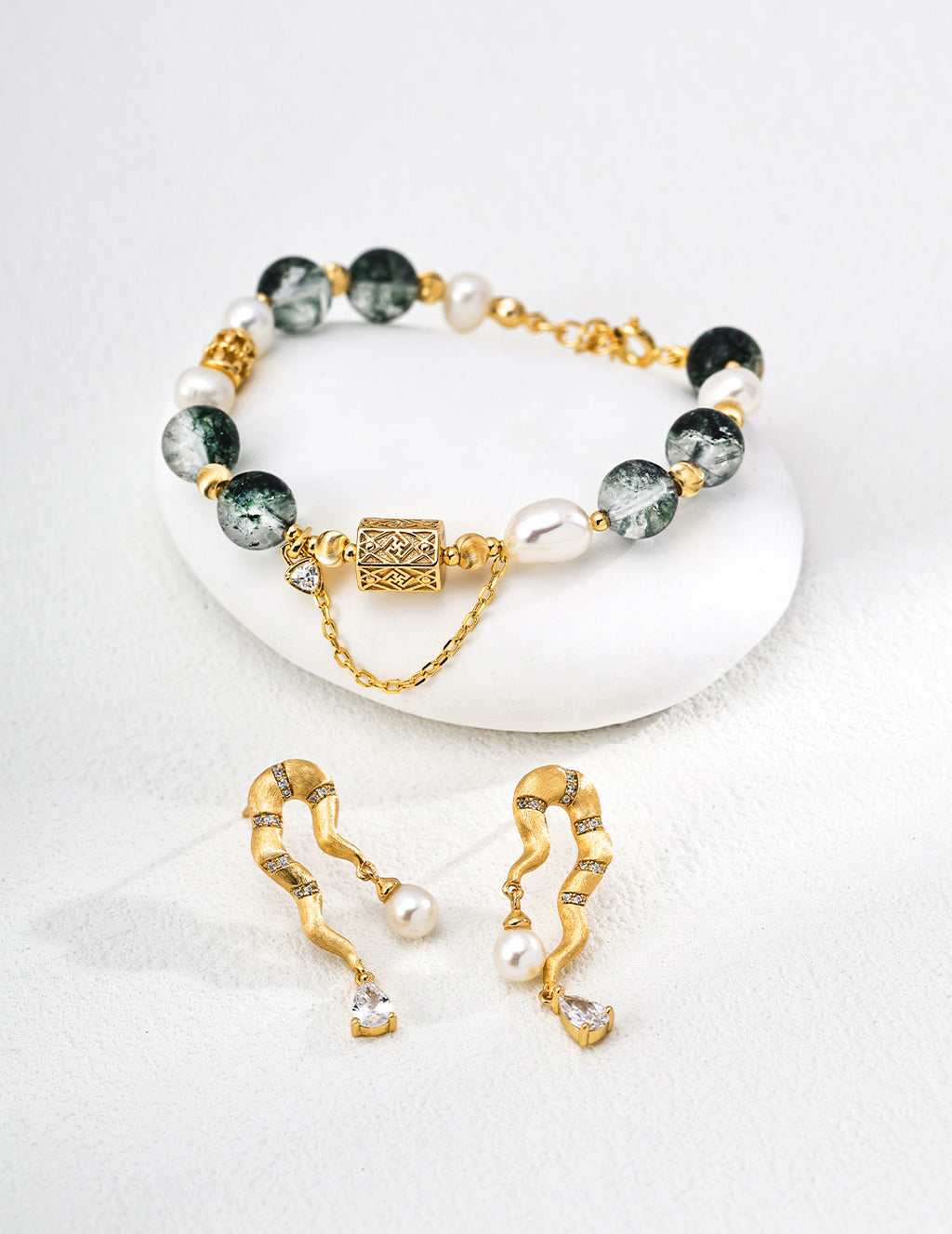 Hand-Brushed Pearl Zircon Earrings — 18K Gold Vermeil, natural freshwater pearl, cubic zirconia | SENLORE
