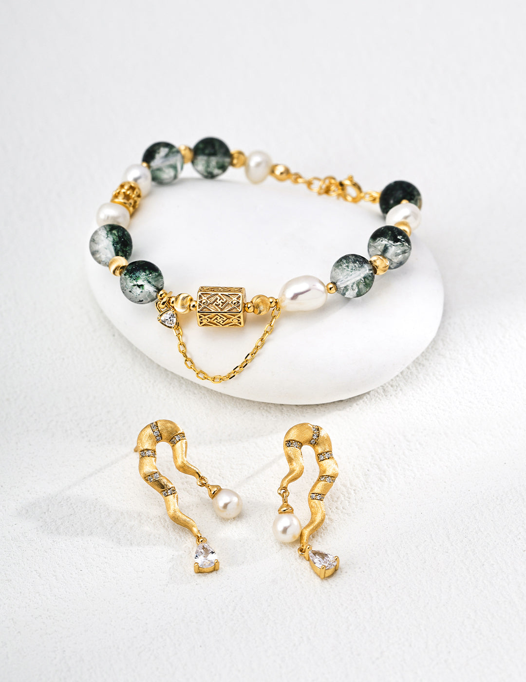 Hand-Brushed Pearl Zircon Earrings — 18K Gold Vermeil, natural freshwater pearl, cubic zirconia | SENLORE