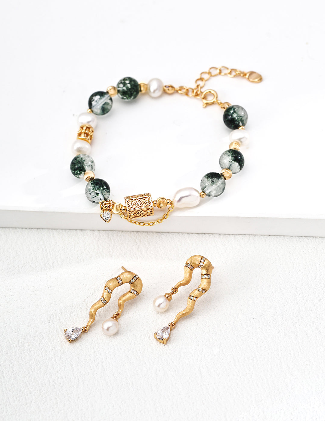 Hand-Brushed Pearl Zircon Earrings — 18K Gold Vermeil, natural freshwater pearl, cubic zirconia | SENLORE