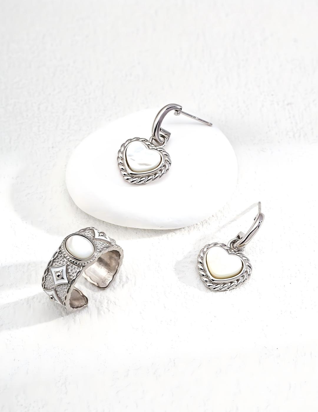 White Mother-of-Pearl Heart Earrings — Sterling Silver, 18K Gold Vermeil, mother-of-pearl | SENLORE