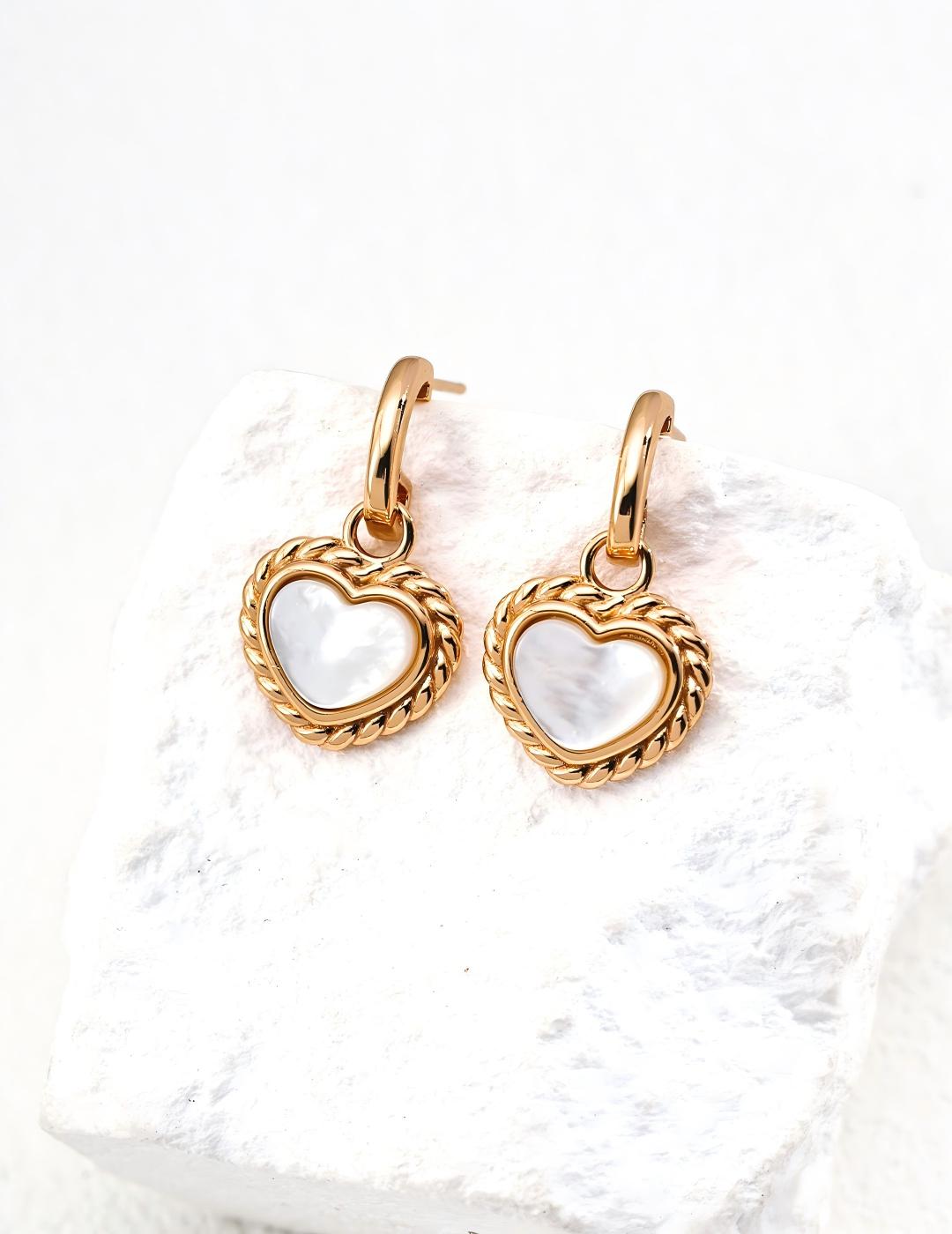 White Mother-of-Pearl Heart Earrings — Sterling Silver, 18K Gold Vermeil, mother-of-pearl | SENLORE