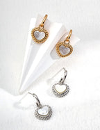 White Mother-of-Pearl Heart Earrings — Sterling Silver, 18K Gold Vermeil, mother-of-pearl | SENLORE