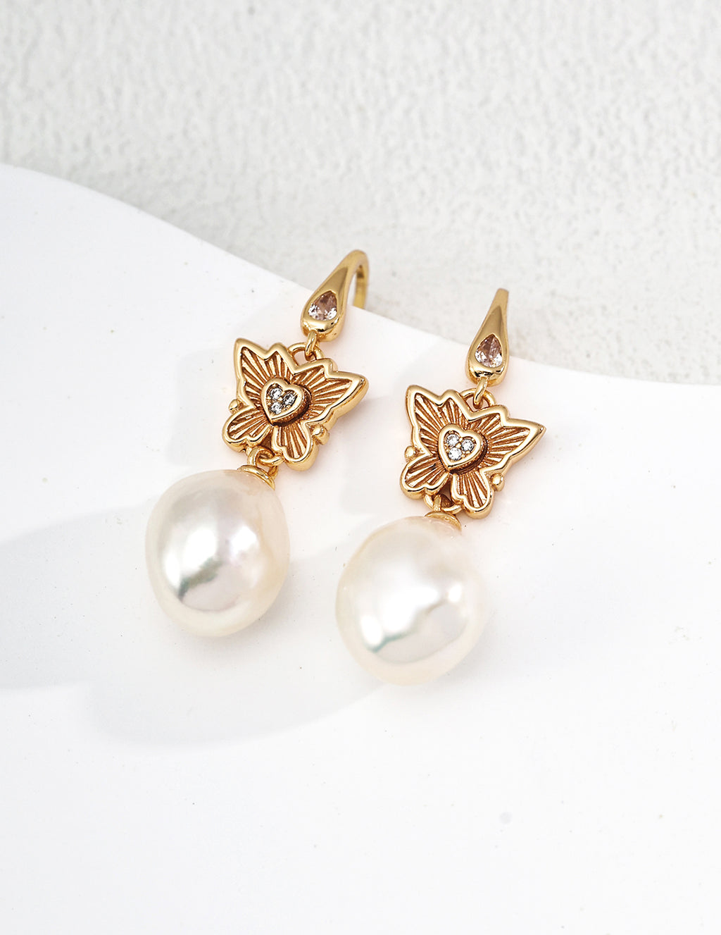 Butterfly Pearl Earrings — Sterling Silver, 18K Gold Vermeil, natural freshwater pearl, cubic zirconia | SENLORE