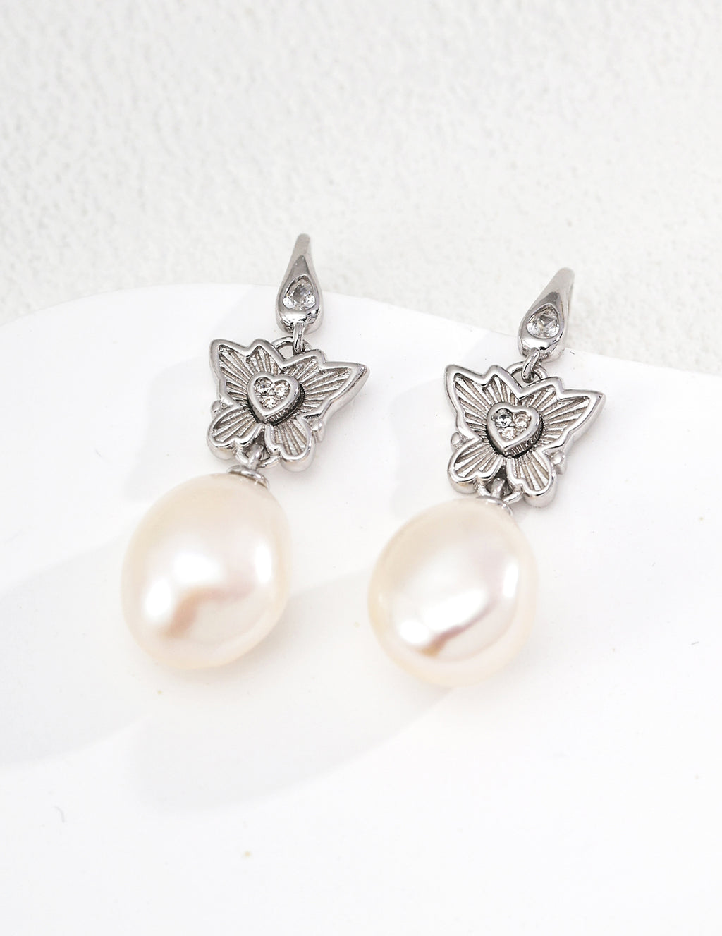 Butterfly Pearl Earrings — Sterling Silver, 18K Gold Vermeil, natural freshwater pearl, cubic zirconia | SENLORE