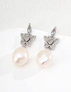 Butterfly Pearl Earrings — Sterling Silver, 18K Gold Vermeil, natural freshwater pearl, cubic zirconia | SENLORE