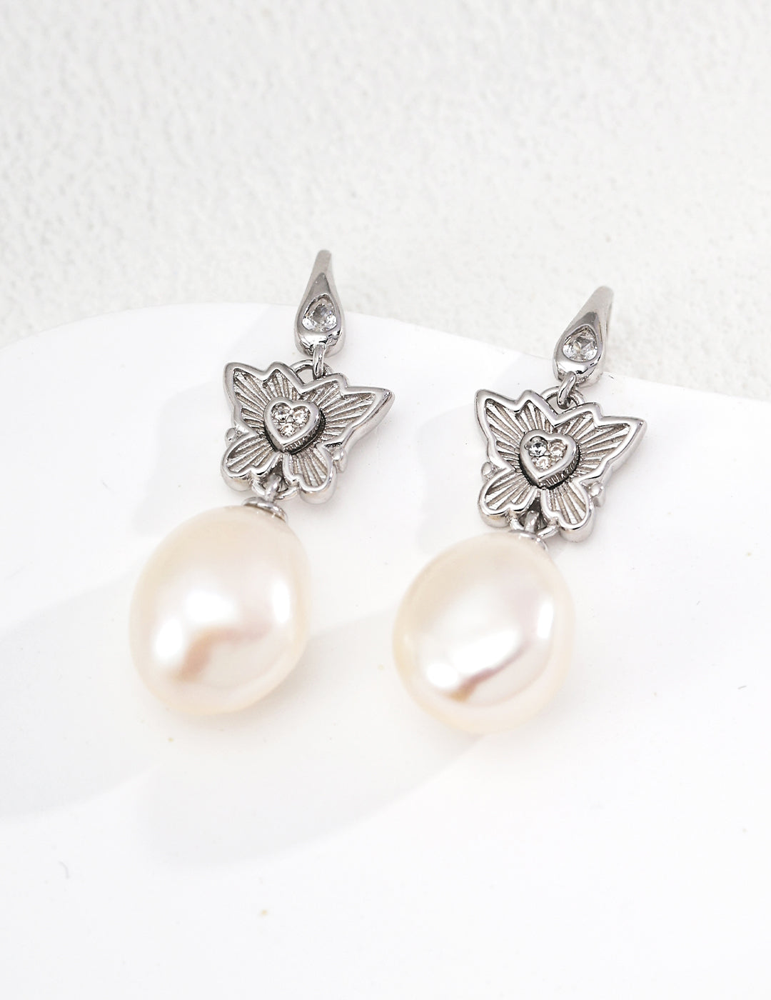 Butterfly Pearl Earrings — Sterling Silver, 18K Gold Vermeil, natural freshwater pearl, cubic zirconia | SENLORE
