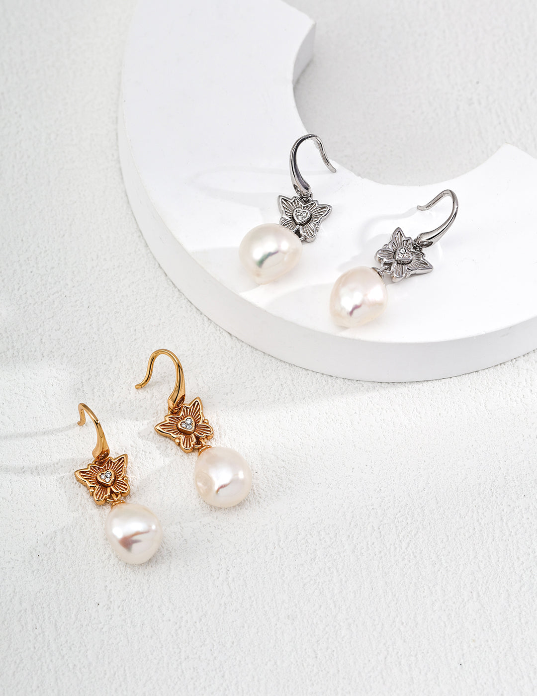 Butterfly Pearl Earrings — Sterling Silver, 18K Gold Vermeil, natural freshwater pearl, cubic zirconia | SENLORE