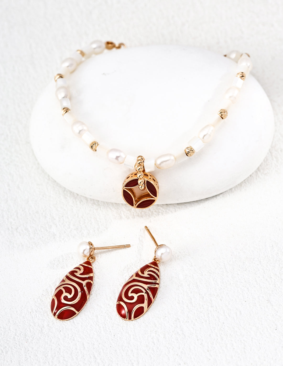 Red Enamel Floral Earrings — 18K Gold Vermeil | SENLORE