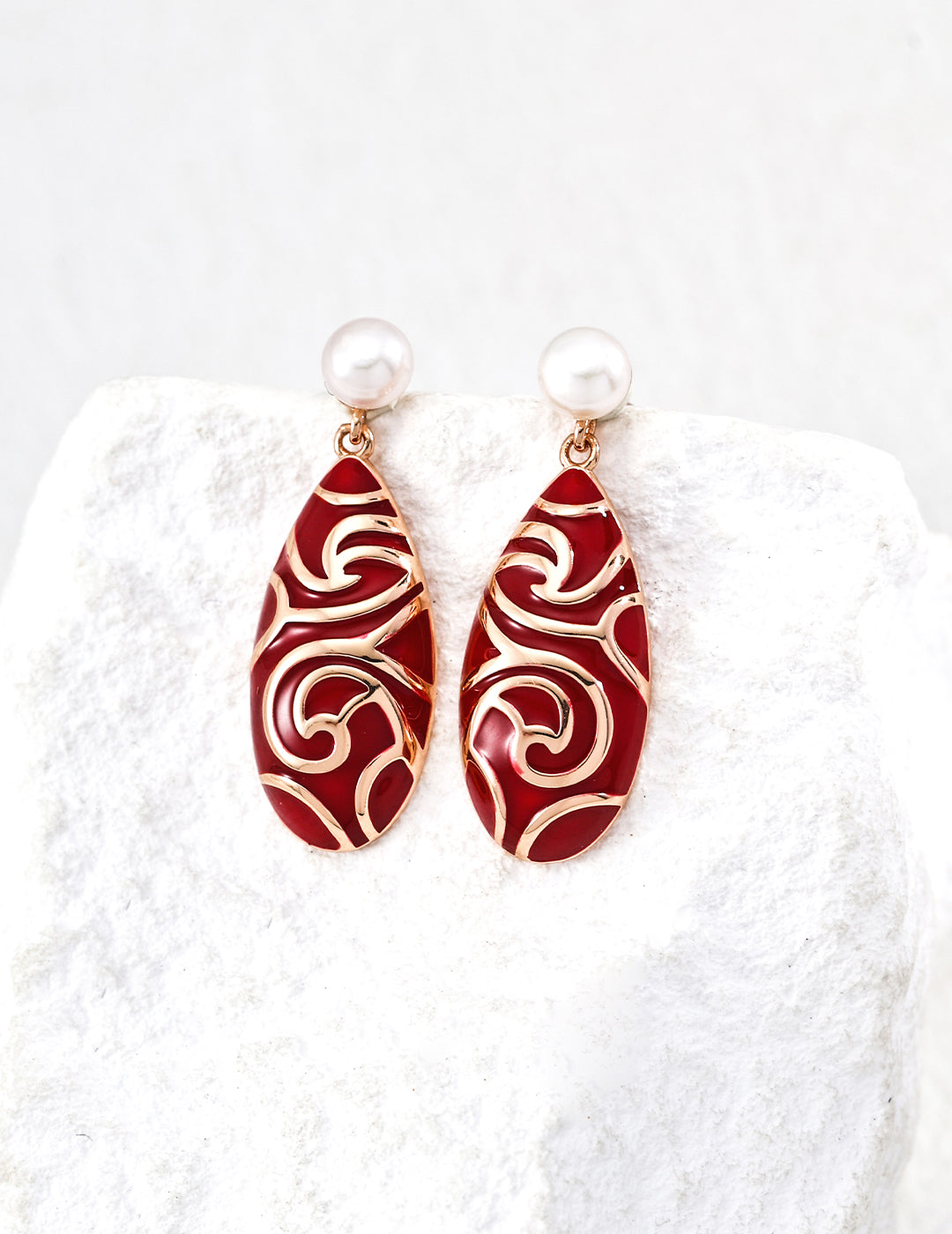 Red Enamel Floral Earrings — 18K Gold Vermeil | SENLORE