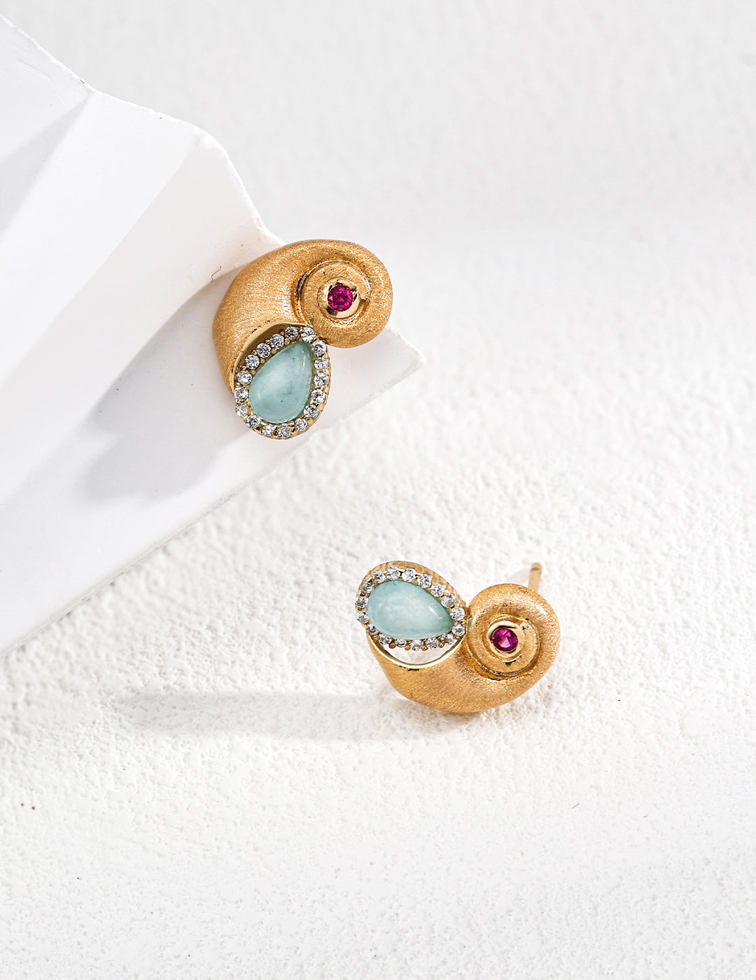 Green Crystal Nautilus Earrings — 18K Gold Vermeil, cubic zirconia, green quartz | SENLORE