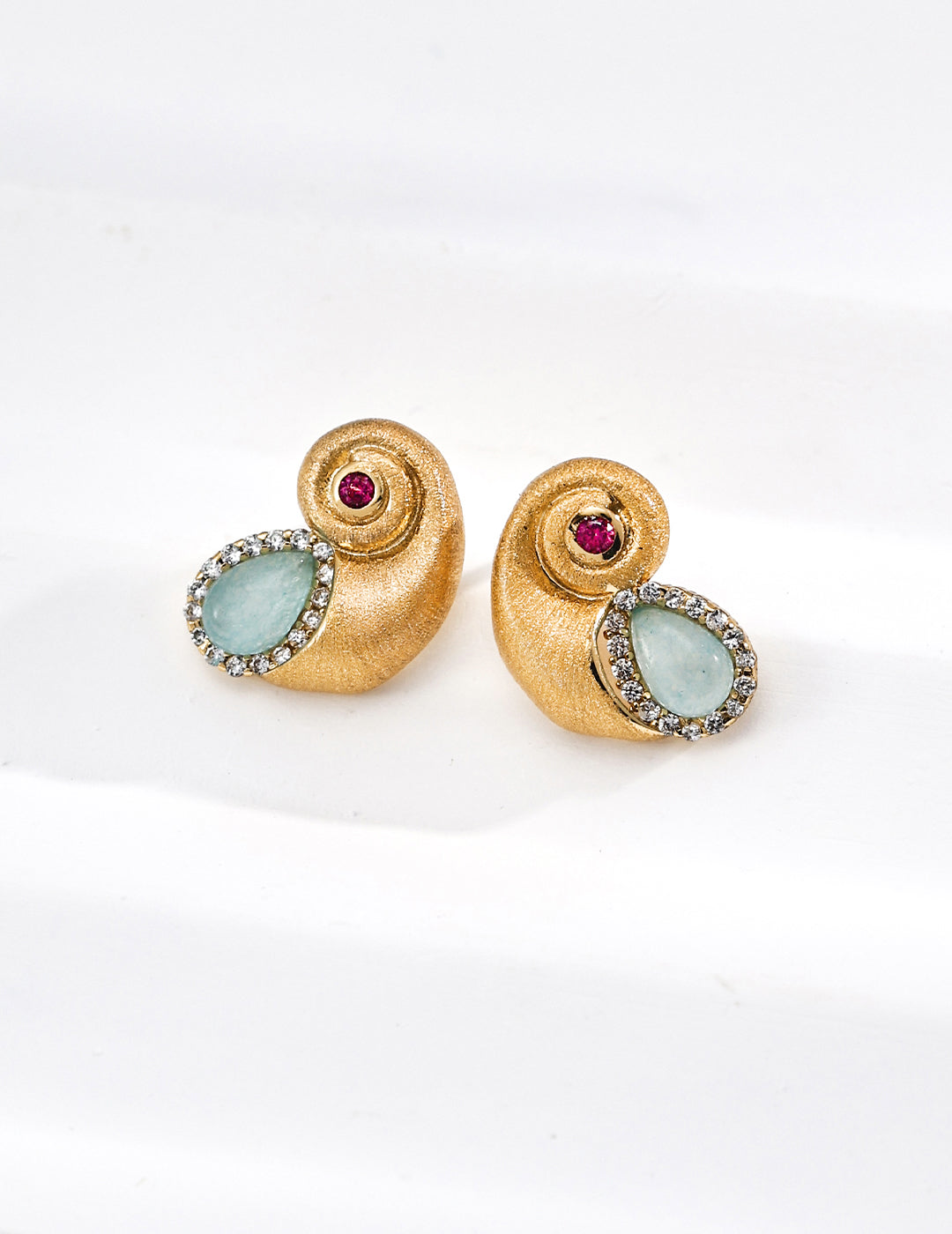 Green Crystal Nautilus Earrings — 18K Gold Vermeil, cubic zirconia, green quartz | SENLORE