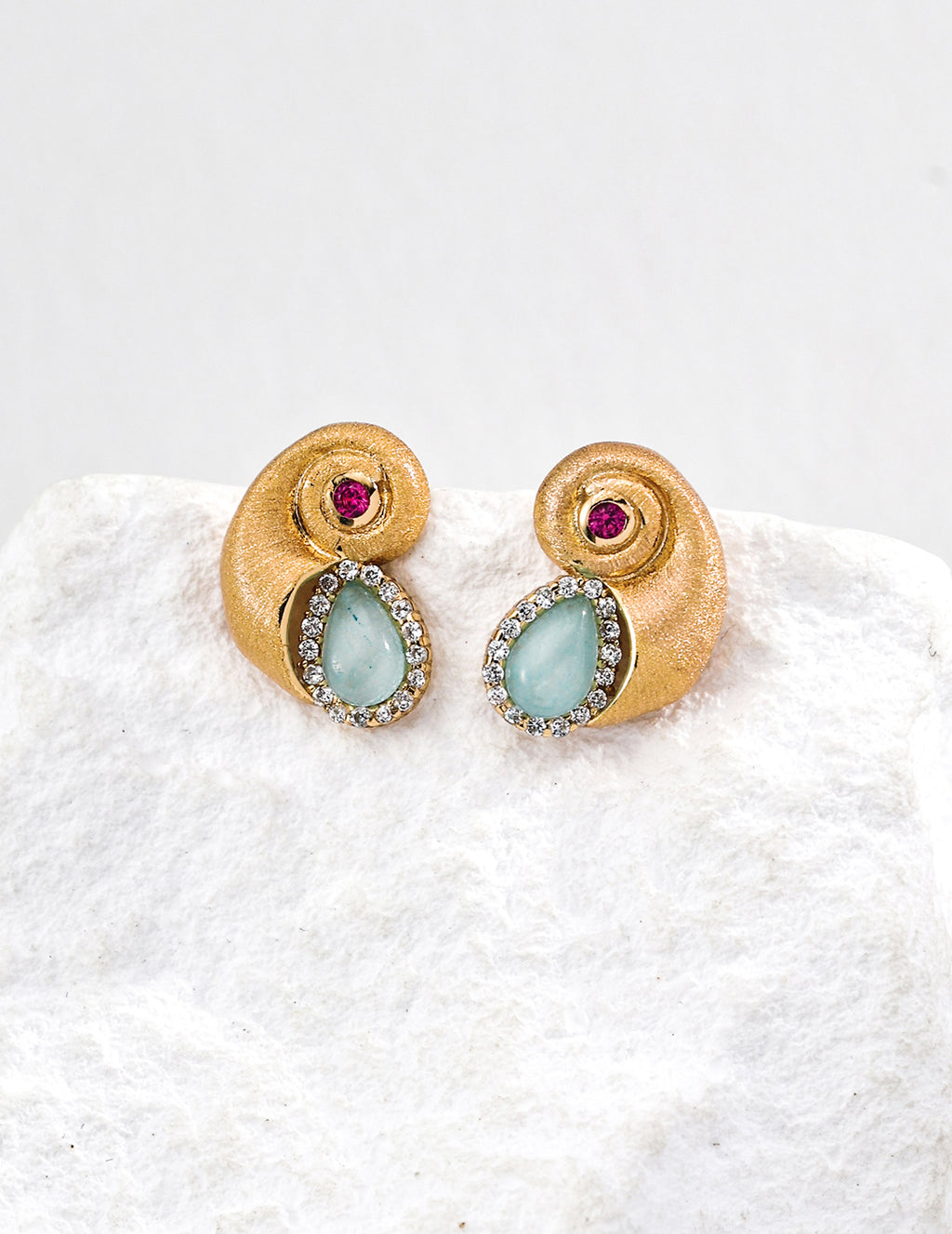 Green Crystal Nautilus Earrings — 18K Gold Vermeil, cubic zirconia, green quartz | SENLORE