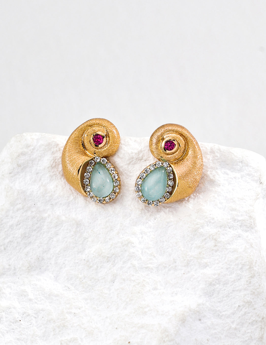 Green Crystal Nautilus Earrings — 18K Gold Vermeil, cubic zirconia, green quartz | SENLORE