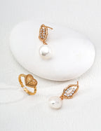 Pearl Zircon Earrings — 18K Gold Vermeil, natural freshwater pearl, cubic zirconia | SENLORE