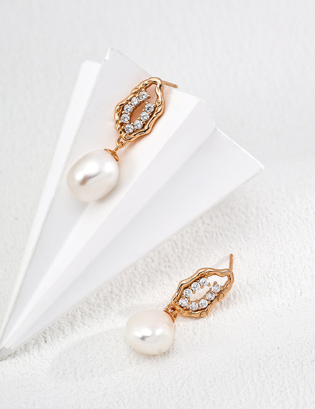 Pearl Zircon Earrings — 18K Gold Vermeil, natural freshwater pearl, cubic zirconia | SENLORE