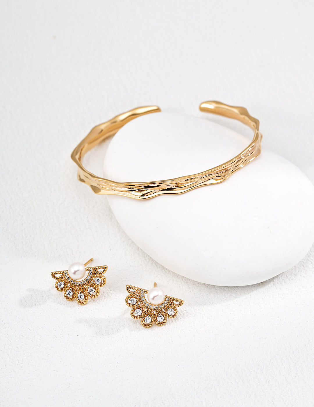 Court Floral Pearl Zircon Earrings — Sterling Silver, 18K Gold Vermeil, natural freshwater pearl, cubic zirconia | SENLORE