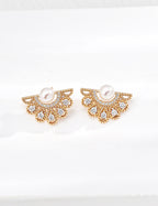 Court Floral Pearl Zircon Earrings — Sterling Silver, 18K Gold Vermeil, natural freshwater pearl, cubic zirconia | SENLORE