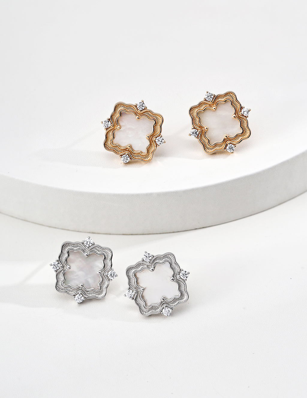 SENLORE Vintage Mother-of-Pearl Zircon Earrings – Front View