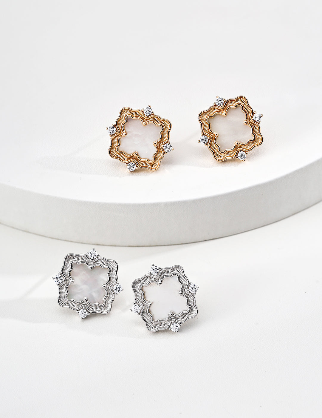 SENLORE Vintage Mother-of-Pearl Zircon Earrings – Front View