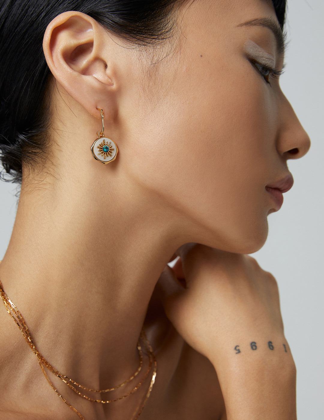 White Shell Turquoise Earrings — 18K Gold Vermeil, turquoise, white shell | SENLORE