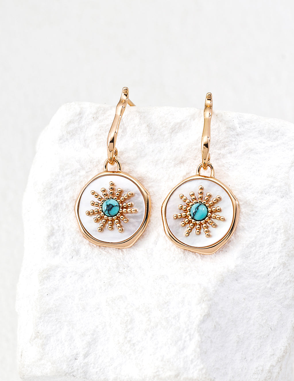 White Shell Turquoise Earrings — 18K Gold Vermeil, turquoise, white shell | SENLORE