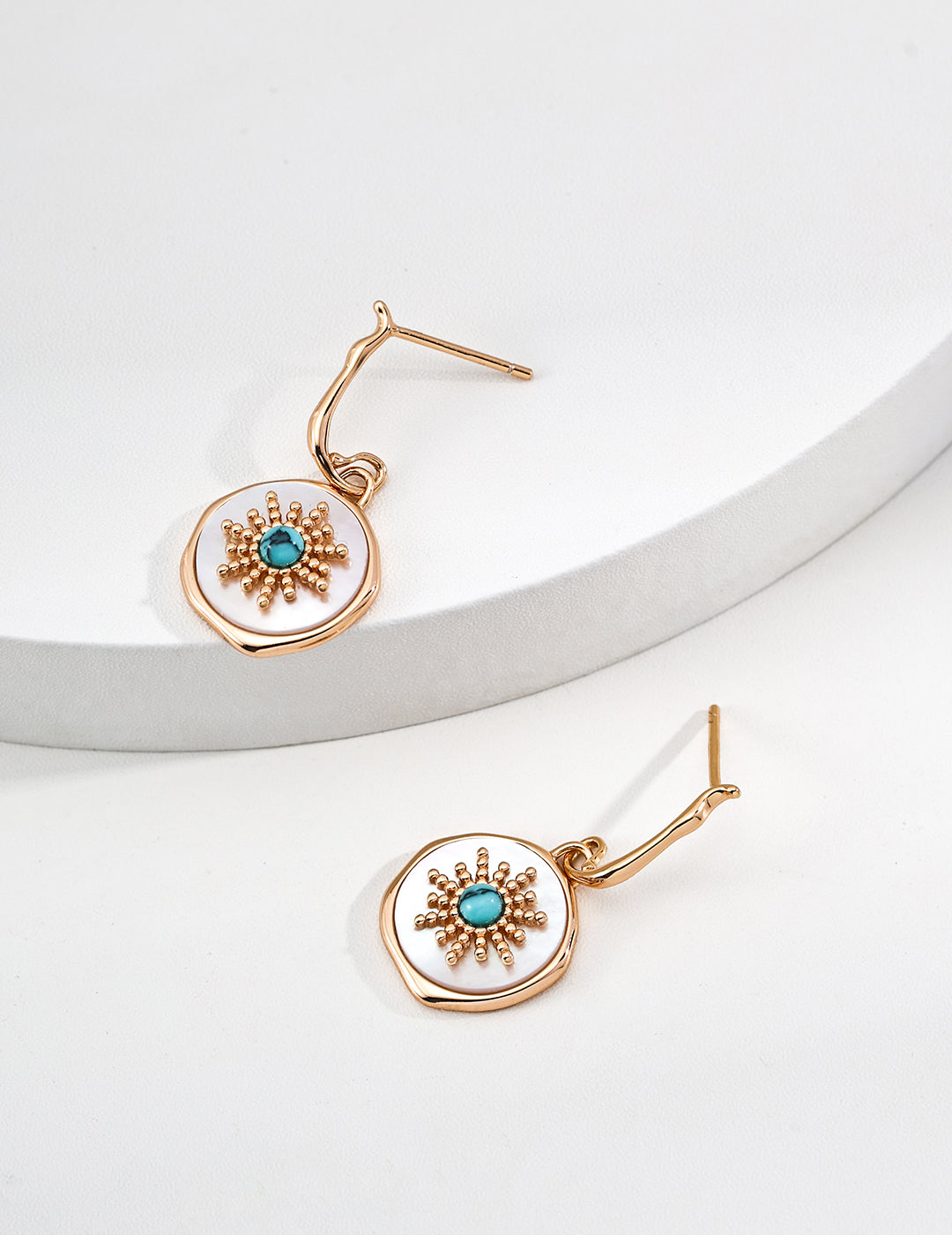 White Shell Turquoise Earrings — 18K Gold Vermeil, turquoise, white shell | SENLORE