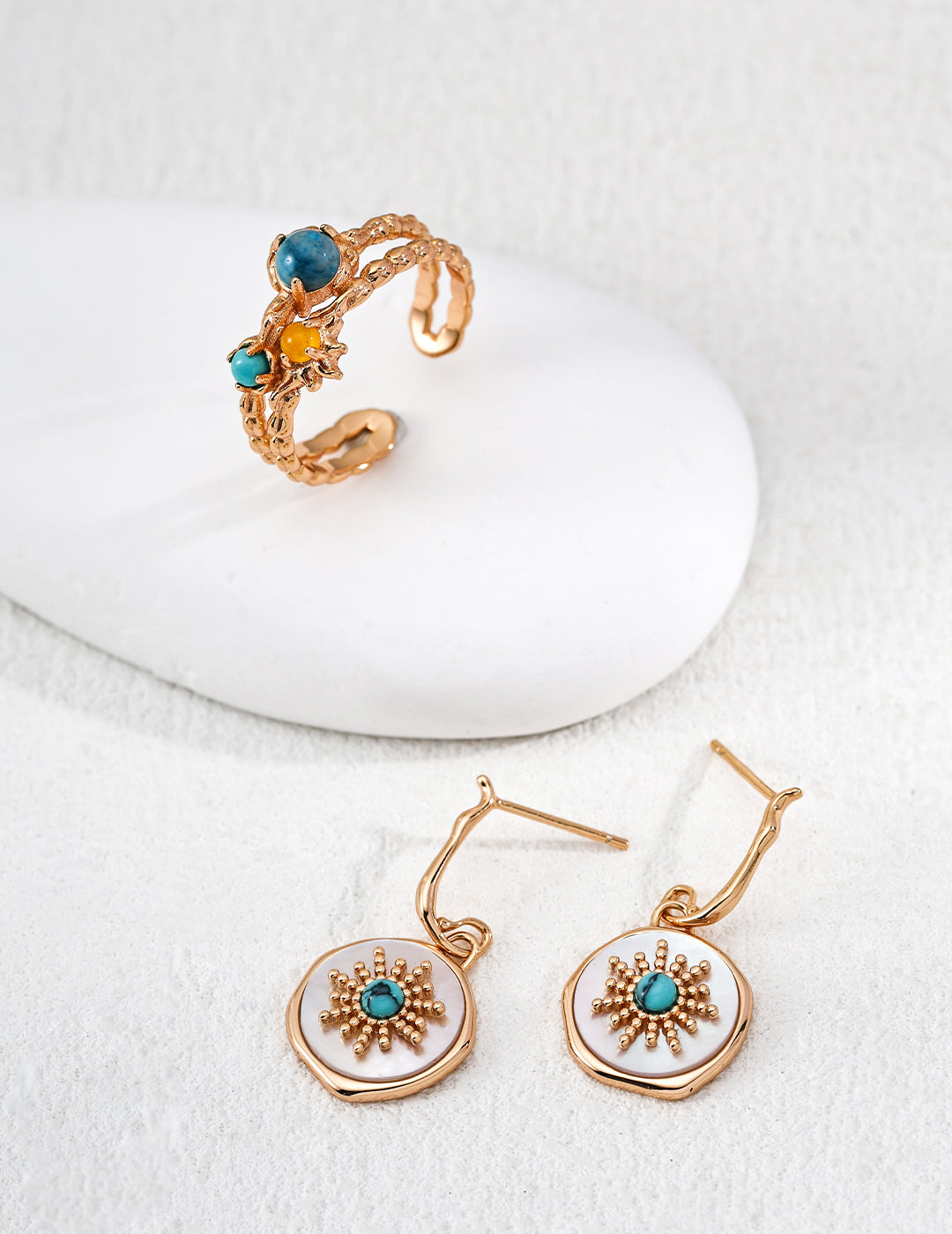 White Shell Turquoise Earrings — 18K Gold Vermeil, turquoise, white shell | SENLORE