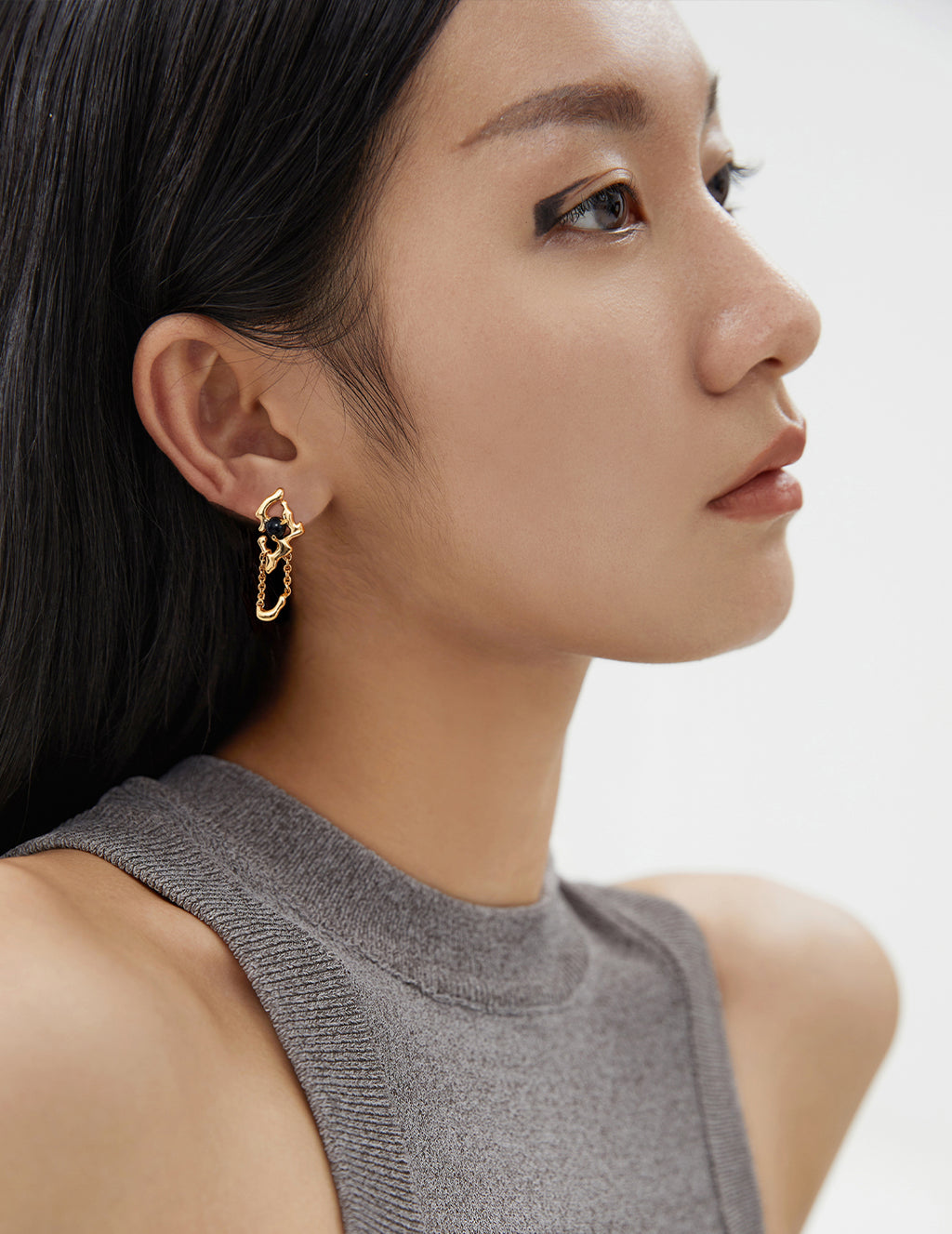 Lava Agate Earrings — 18K Gold Vermeil, black agate | SENLORE