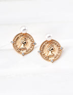 Vintage Queen Pearl Stud Earrings — 18K Gold Vermeil, natural freshwater pearl, cubic zirconia | SENLORE