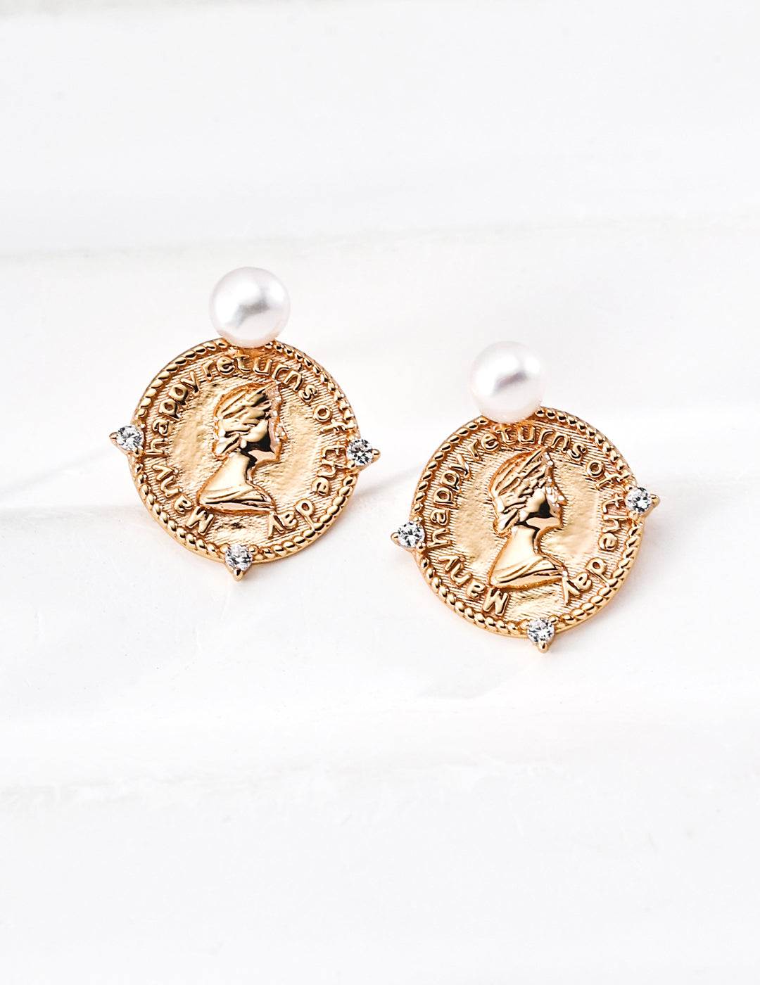 Vintage Queen Pearl Stud Earrings — 18K Gold Vermeil, natural freshwater pearl, cubic zirconia | SENLORE