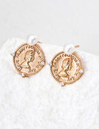 Vintage Queen Pearl Stud Earrings — 18K Gold Vermeil, natural freshwater pearl, cubic zirconia | SENLORE