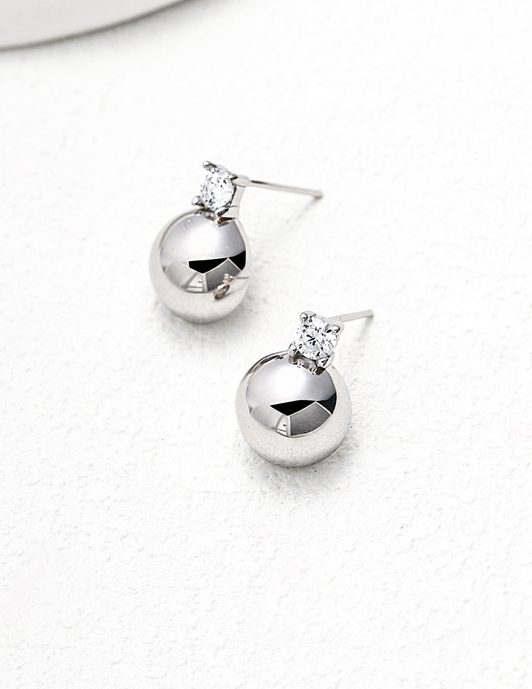 Silver Sphere Stud Earrings — Sterling Silver, 18K Gold Vermeil, cubic zirconia | SENLORE