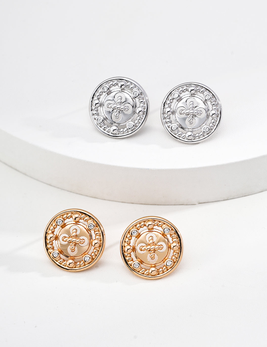 Button Cubic Zirconia Earrings — 18K Gold Vermeil, cubic zirconia | SENLORE