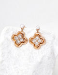 Lucky Four-Leaf Flower Earrings — Sterling Silver, 18K Gold Vermeil, natural freshwater pearl, cubic zirconia | SENLORE