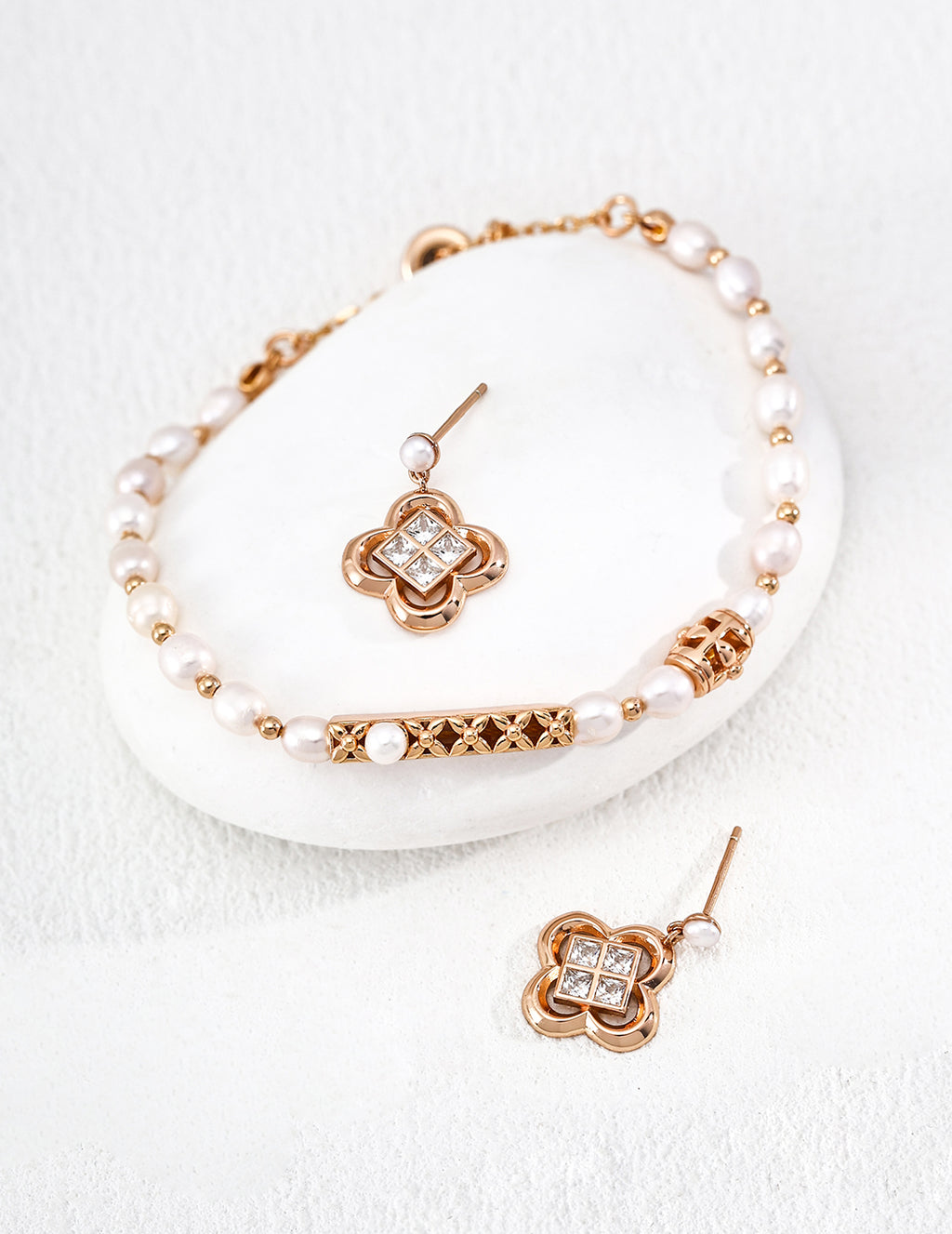 Lucky Four-Leaf Flower Earrings — Sterling Silver, 18K Gold Vermeil, natural freshwater pearl, cubic zirconia | SENLORE
