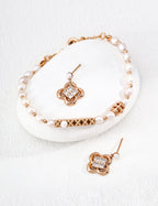 Lucky Four-Leaf Flower Earrings — Sterling Silver, 18K Gold Vermeil, natural freshwater pearl, cubic zirconia | SENLORE