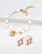 SENLORE White Shell Cross Earrings – Front View