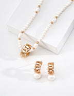 Geometric Zircon Pearl Earrings