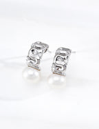 Geometric Zircon Pearl Earrings