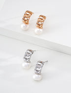 Geometric Zircon Pearl Earrings