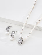 Geometric Zircon Pearl Earrings