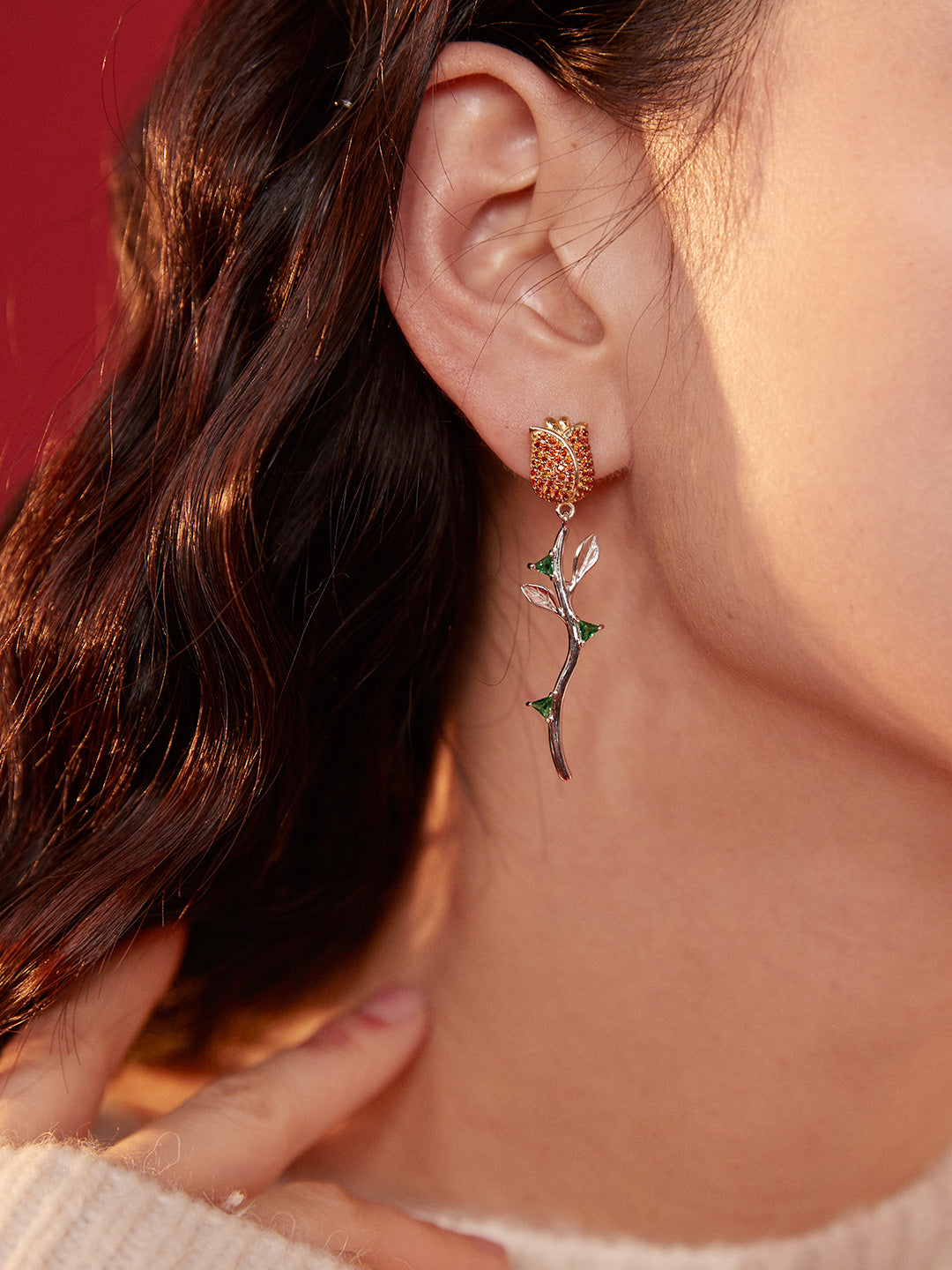 Zircon Rose Earrings — Sterling Silver, cubic zirconia | SENLORE
