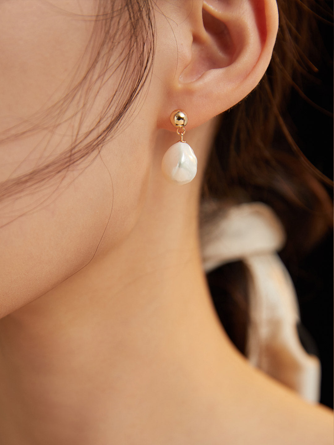 Irregular Pearl Earrings — Sterling Silver, 18K Gold Vermeil, natural freshwater pearl | SENLORE