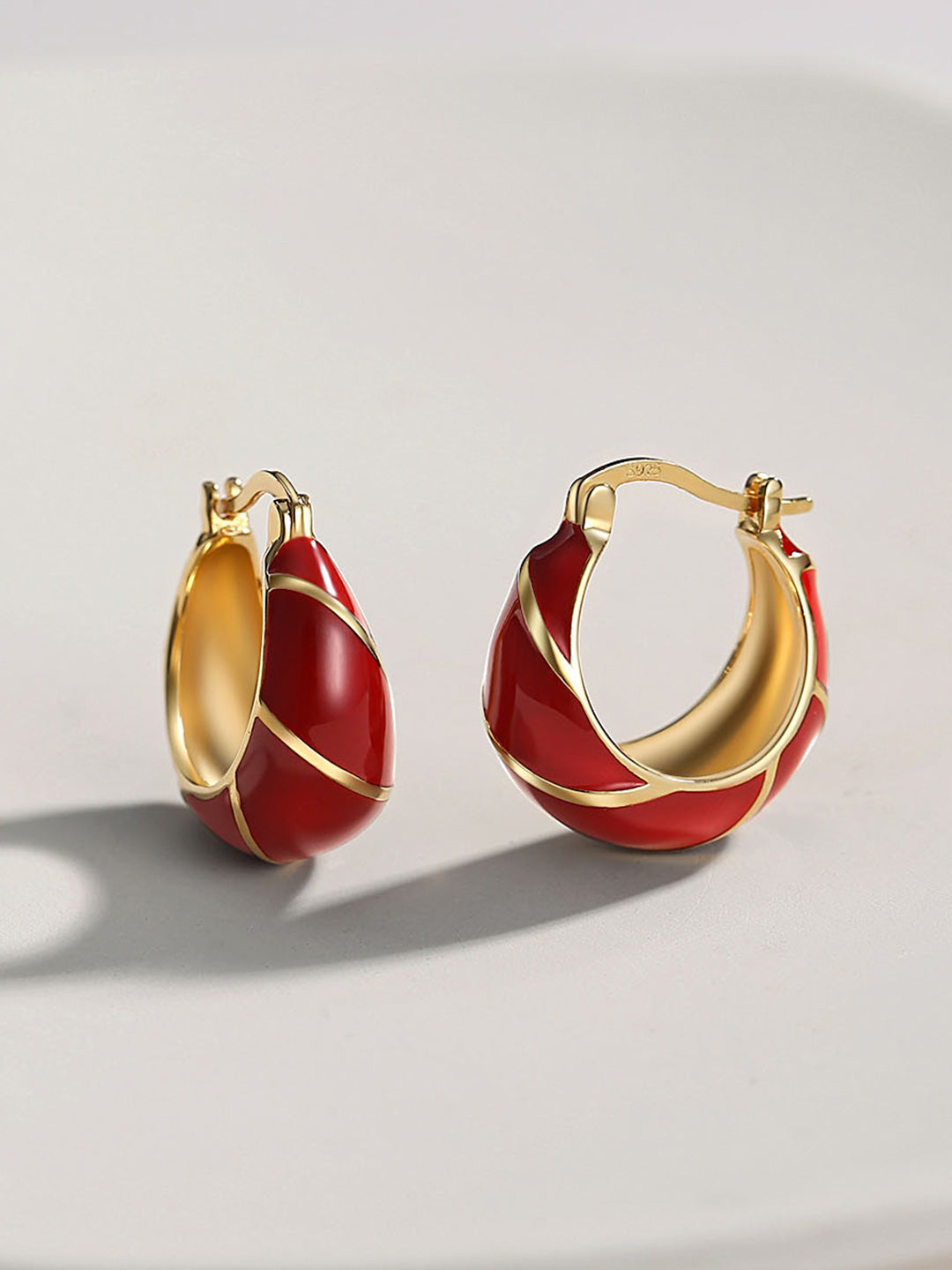 Red Enamel Circle Earrings — 18K Gold Vermeil | SENLORE